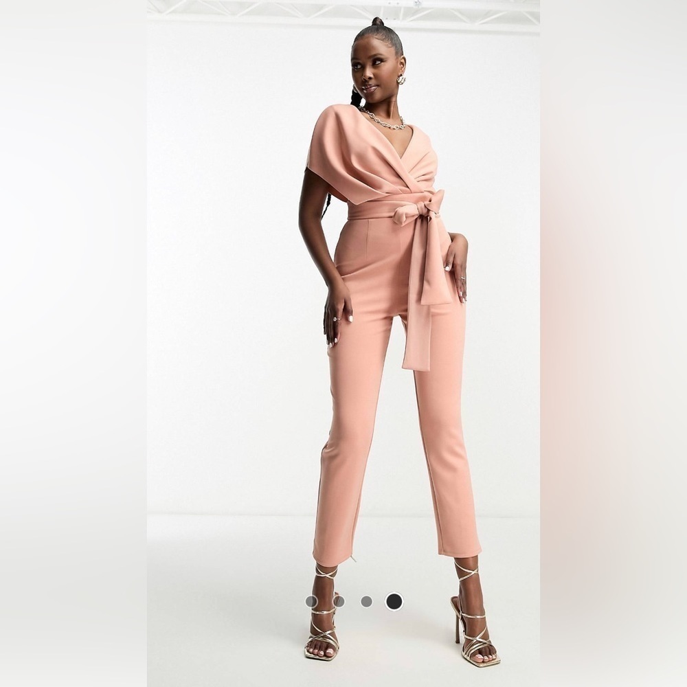 ASOS Petite Fallen Shoulder Scuba Jumpsuit in Blush - Picture 8 of 9